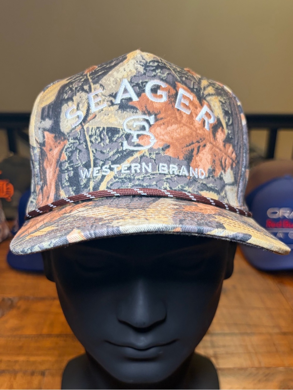 Seager Western Brand Camo Baseball Cap in Orange & Green